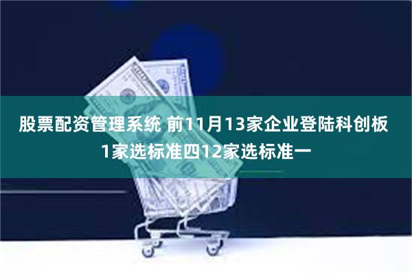 股票配资管理系统 前11月13家企业登陆科创板 1家选标准四12家选标准一