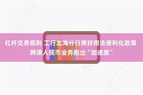 杠杆交易规则 工行北海分行用好用活便利化政策 跨境人民币业务跑出“加速度”